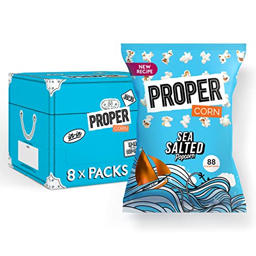 PROPER Lightly Sea Salted Popcorn Natural Sea Salt Seasoning Vegetarian Gluten-Free - Pack of 8 x 70g