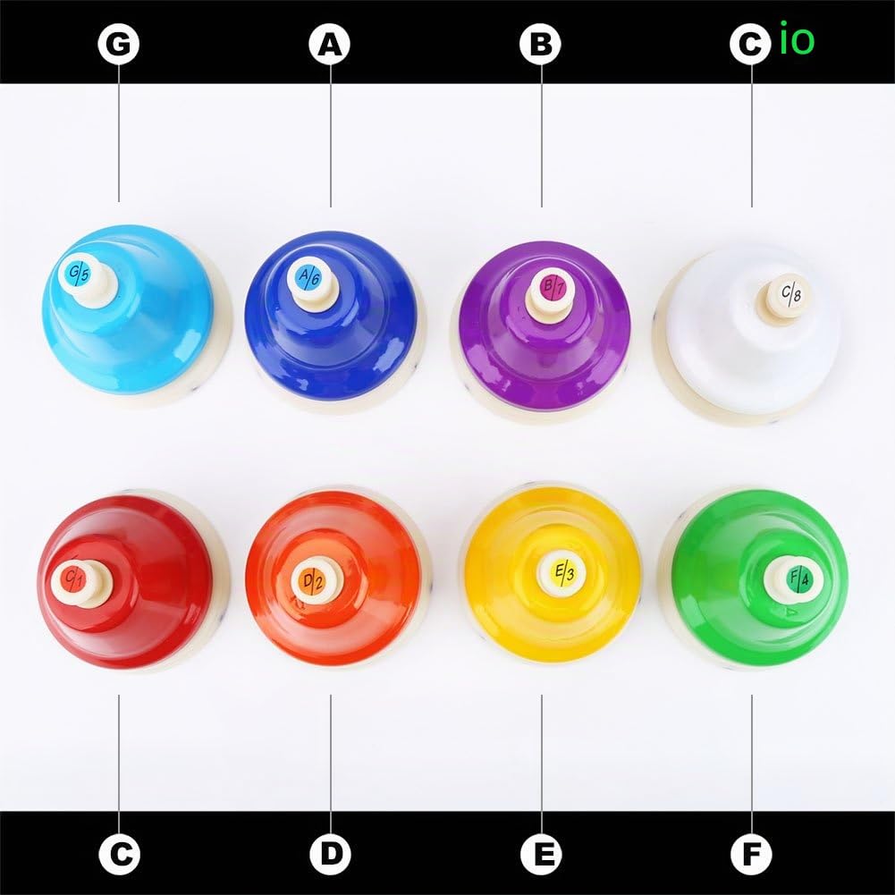 Set di Campane a Mano Colorati a 8 Toni Strumenti Musicali a Percussione di Apprendimento Regali Giocattolo per Bambini