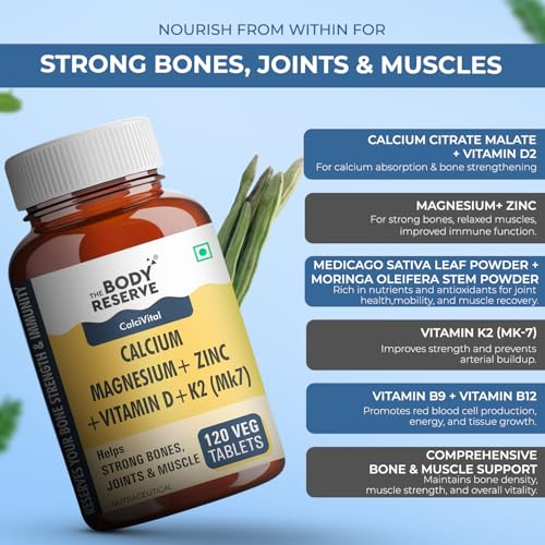 Image of The Body Reserve Calcium, Magnesium, Zinc with Vitamin K2, MK7 & B12 - 120 Tablets for Bone & Joint Health (4-Month Pack)