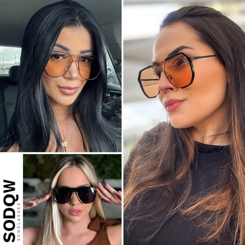 SODQW Retro Oversized Aviator Sunglasses for Women Men Square Double Bridge 70s Trendy Shades UV400 Protection2