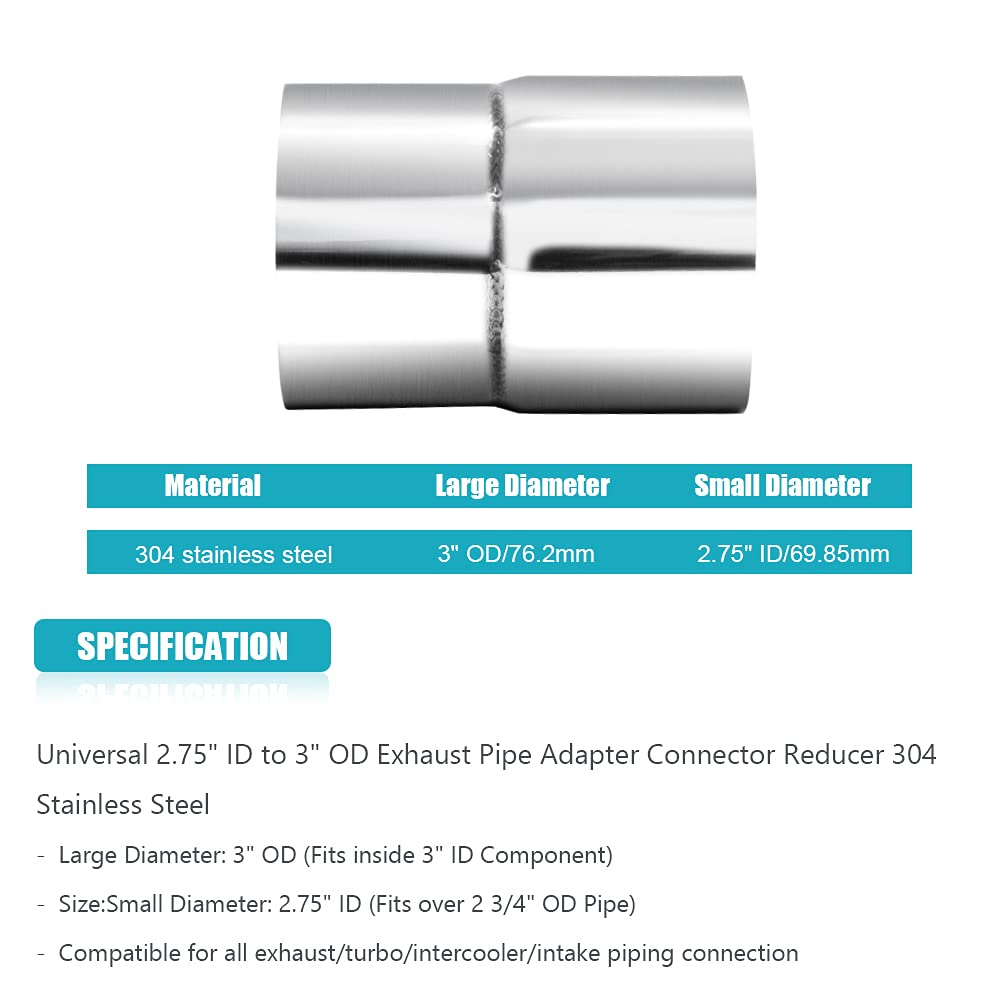 US SHIP Universal 3" ID To 2.5" OD Stainless Steel Exhaust Reducer Con