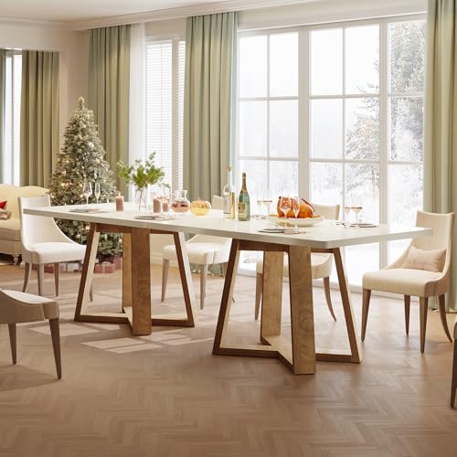 Image of Tribesigns 47-Inch Dining Table Set of 2, Modern Kitchen Table with Wooden Legs, Dinner Tables for Kitchen, Dining Room, Small Space, White and Brown, 2Pcs