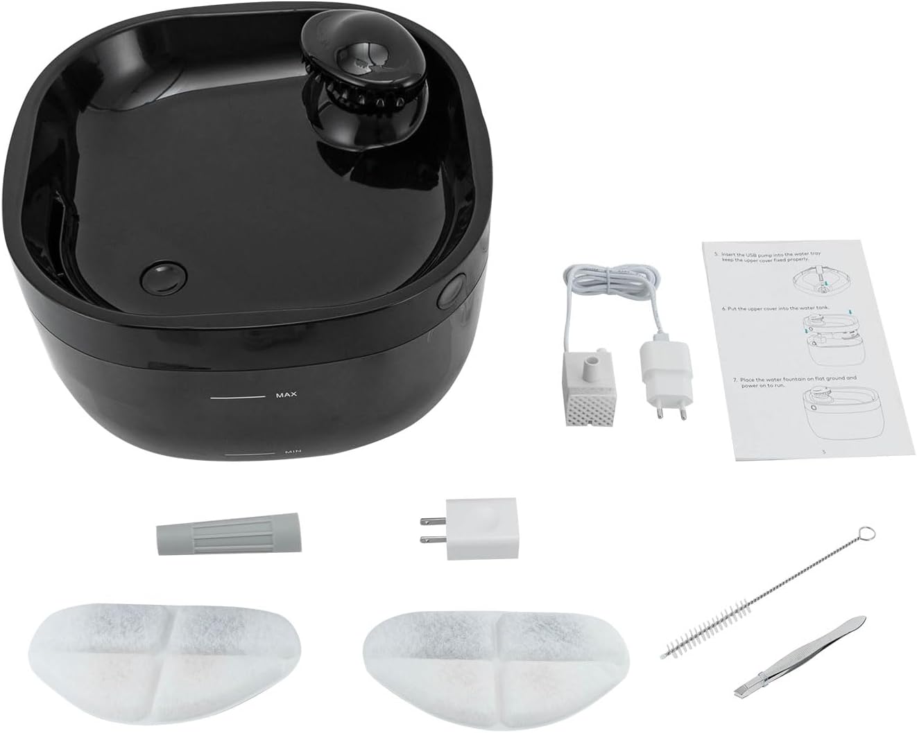 Cat Water Fountain, Electric Ultra Quiet Cat Drinking Fountain Rechargeable Dog Waterer Fountain Indoor 1.85gal Capacity Pet Water Fountain for Kitchen, Bedroom, Balcony (Black, CYD003)