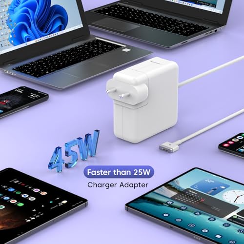 Image of Sounce 45W Replacement Charger for MacBook Air 11 Inch and 13 Inch Models 2012 2013 2014 2015 2017 T Tip Power Adapter Compatible with A1435 A1436 A1465 A1466 Safe Fast Charging Reliable Power (White)