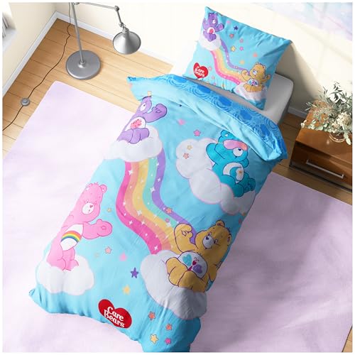 Care Bears Parure de Lit Enfant et Ado, Simple Linge de Lit 135x200cm, Réversible Housse de Couette avec 1 Taie Oreiller, Accessoires Decoration Chambre,...