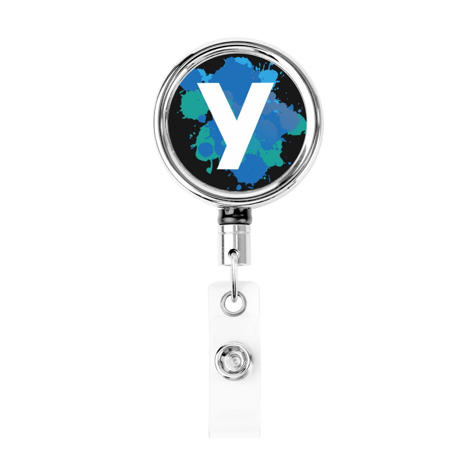 Initial Retractable Badge Holder, Colorful Badge Key Chain with Belt Clip, Metal ID Card Holder with Badge Reel for Nurse, Volunteer, Teacher, Student, Office, Splatter Letter Y
