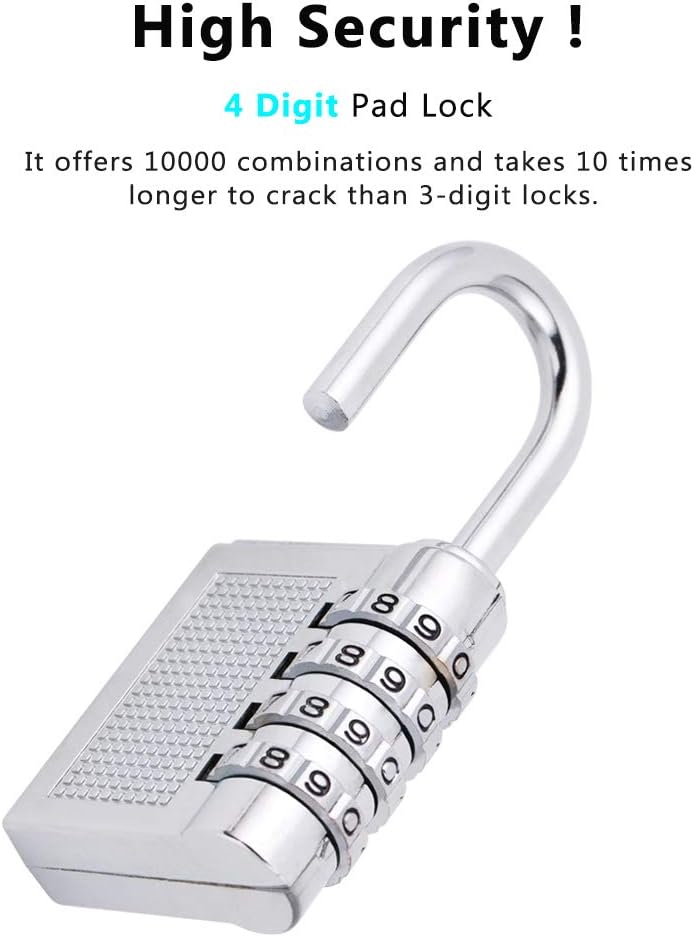 Locker Lock - 4 Digit Combination Lock for School Gym Locker, Sports Locker, Fence, Toolbox, Case, Outdoor, Fence, Hasp and Storage - - 