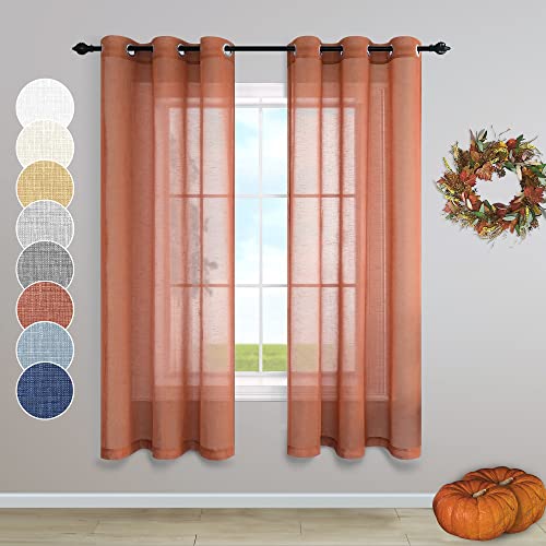 Rideaux transparents aspect lin Terracotta 96 x 160 cm
