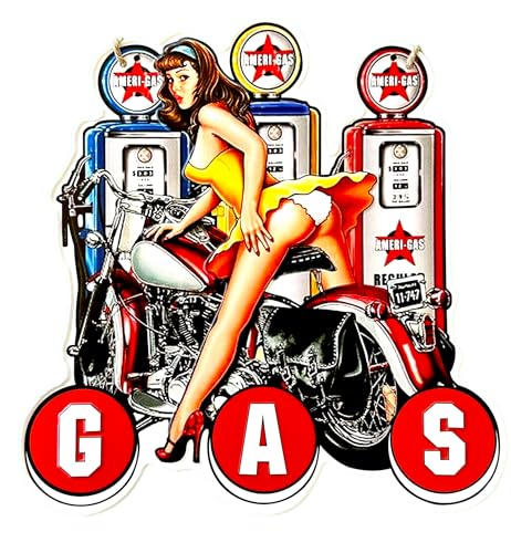 DiiliHiiri Poster Moto Plaque Métal Pin-Up Vintage (35 x 34 cm) - Décoration Bar - Cadeau Papa - Atelier Garage
