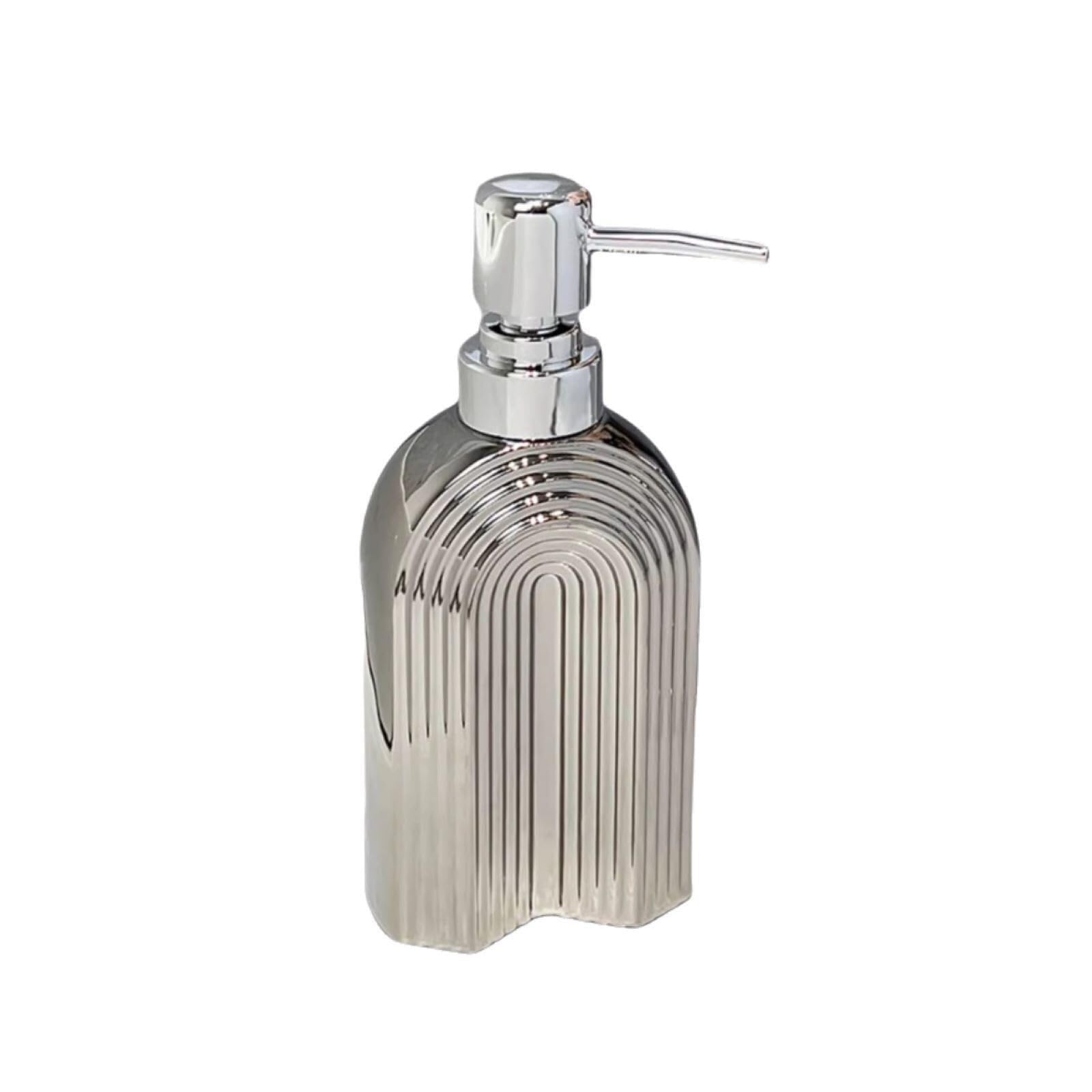 Yuue Silver Empty Barthroom And Dish Countertop Lotion Ceramics Shower Pump Refillable For Bathroom 400Ml/14Oz New Home Decor For Counter(Silver)