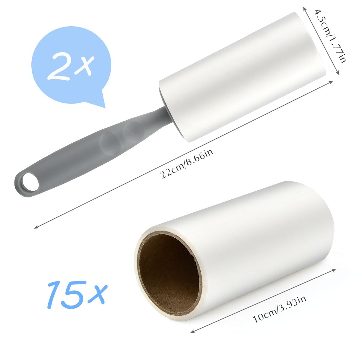 15 Rouleaux 900 Feuilles Rouleau Poils Animaux avec 2 Poignées,Rouleau Adhesif Vetement Extra Collant Feuilles Brosse Collante,Rouleau Adhesif de Poils pour Chat Chien Vêtements Lit Canapé Tapis