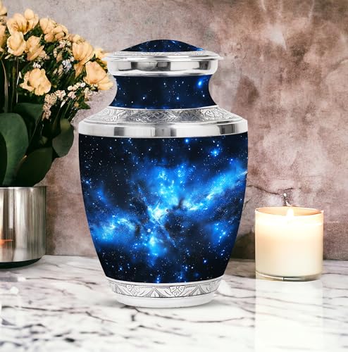 Image of Nebula Large Funeral Urns - Burial Urn for Adult Ashes - Decorative Adult - Human Remains Urn - Cremation Urn for Men & Women - 10 Inch Large with Velvet Bag