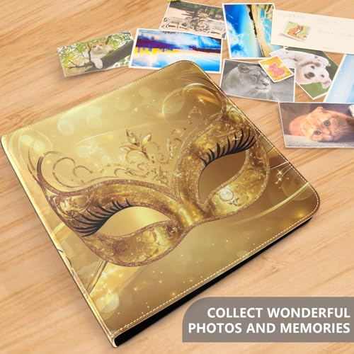 Álbum de fotos con adhesivo autoadherible, diseño DIY, patrón de máscara dorada de Mardi Gras, encuadernador de 3 anillos, 40 páginas, 8x10 para recuerdos miniatura 5