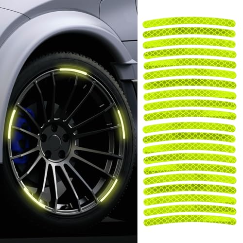 Image of 20PCS Reflective Car Wheel Decorative Stripe Stickers, Car Wheel Decals, Night Safety Warning Car Stickers, Anti-Scratch Reflective Rim Stickers Universal for Cars Motorcycles (Green)