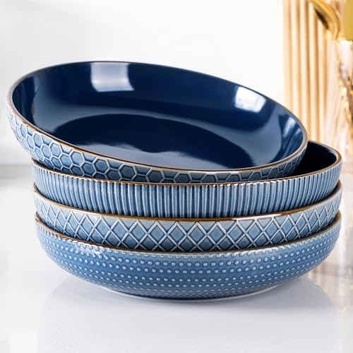 GBHOME Lot de 4 bols extra profonds, en porcelaine, diamètre 24 cm, pour pâtes, salade, desserts et dîners de famille, passent au lave-vaisselle et empilables, 1250 ml