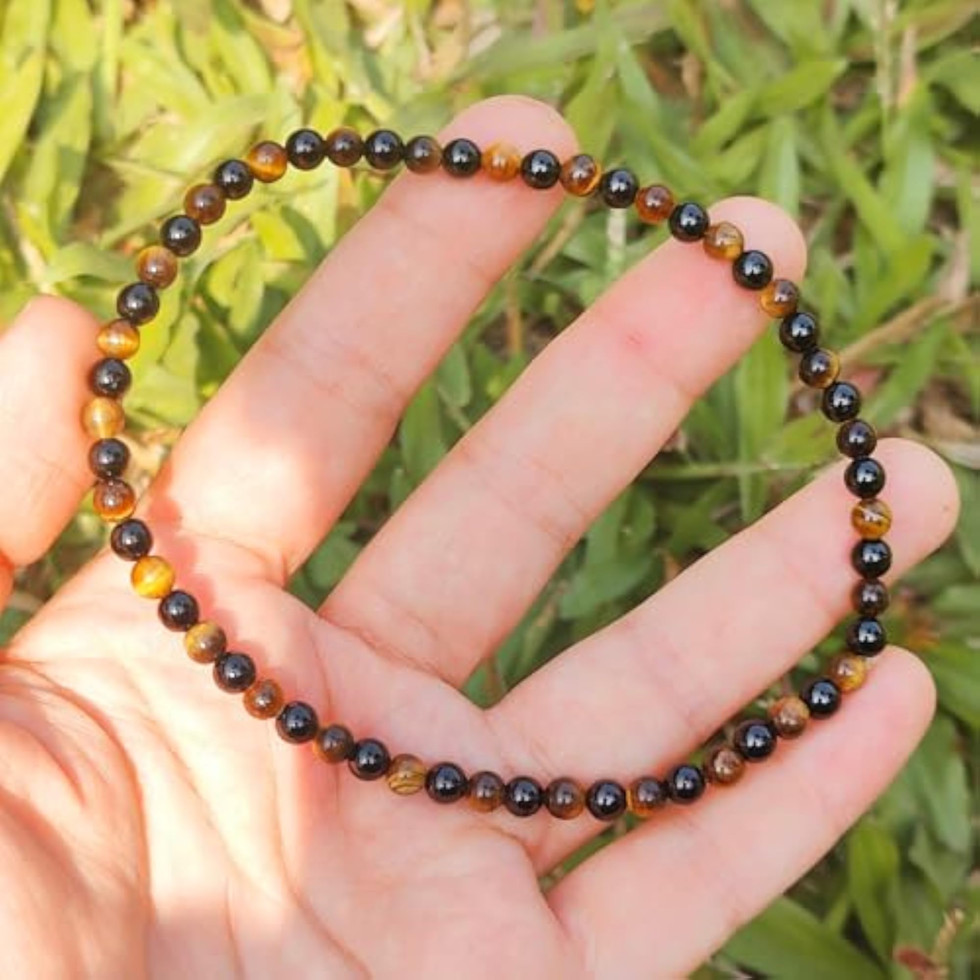 Handcrafted Tiger Eye & Black Tourmaline Beaded Anklet, Stretchable