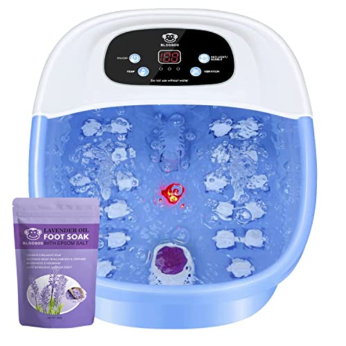 Pedicure Foot Spa Bath with Heat and Massage and Jets, Foot Soak Tub in Lavender Oil Epsom Salts, BLOOGOO Foot Soaker Massager Spa with Infrared Light and Vibration, Relieve Stress