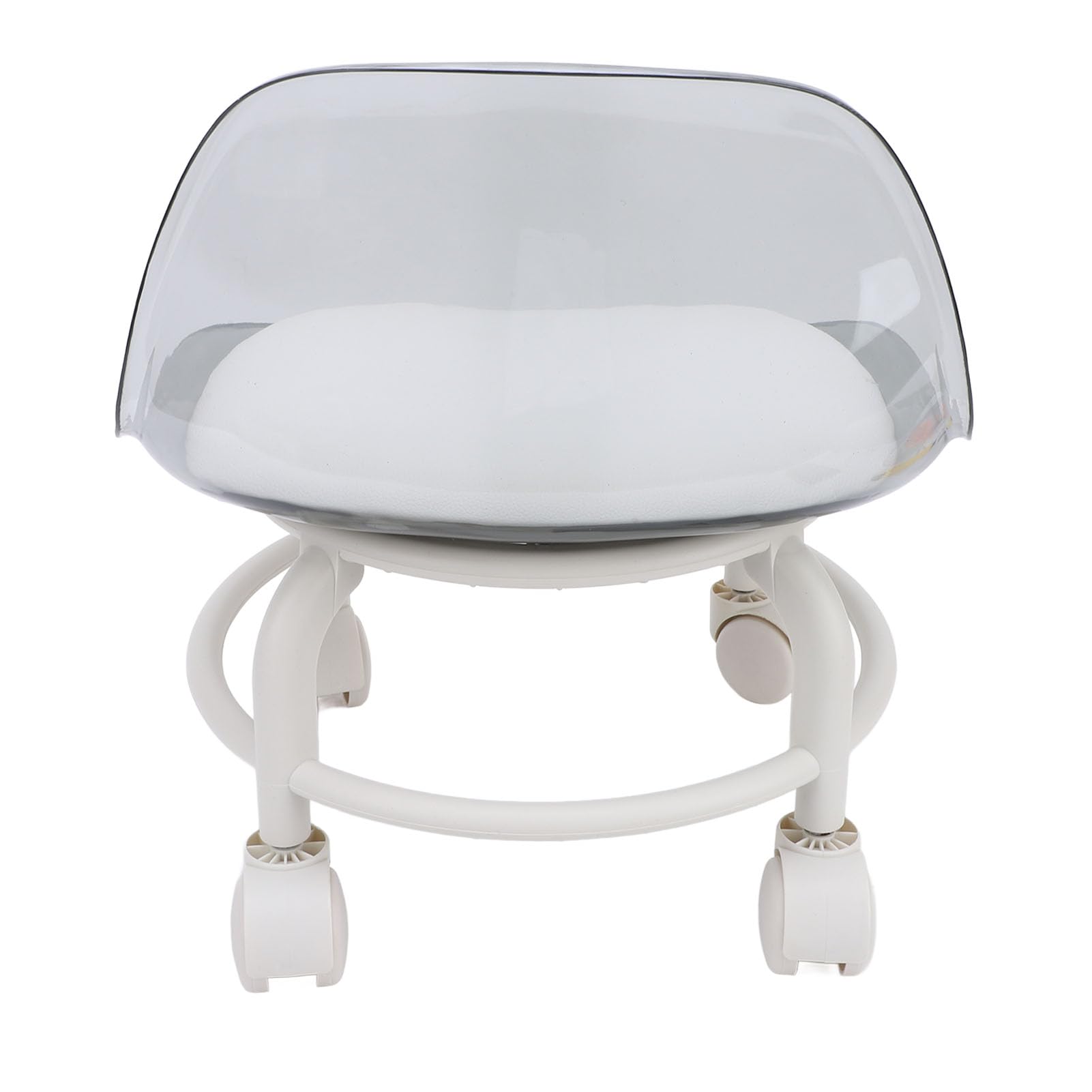 Alomejor Petit Tabouret Roulant Bas en Acrylique avec Support Dorsal et Roues silencieuses. Mini Roulant Flexible pour Salon de Spa (Blanc Transparent)