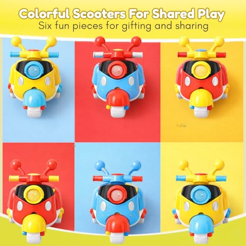 Image of Toy Imagine Kids Scooter Toy Set - Pack of 6 Pull Back Scooties | Perfect Birthday Return Gifts, Party Favor Toys, Colorful Gift Set for Boys & Girls