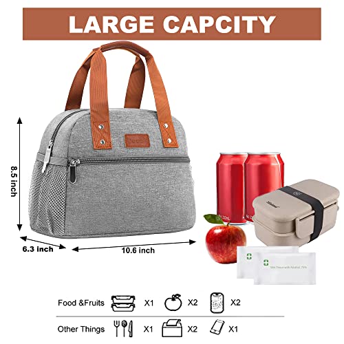 Lunch Bag For Women Freezable Lunch Tote Bag Organizer Reusable Cooler Lunch Box For Adult Outdoor Work,School And Picnic Insulated Lunch Bag With Pocket (Gray) #TOP1