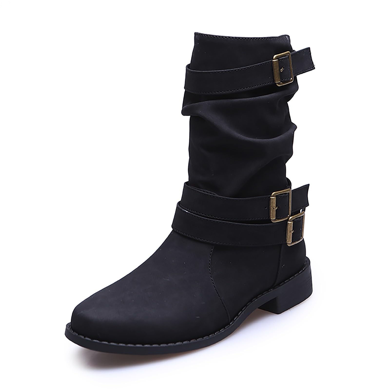 Generisch Stivali da equitazione da donna, alla moda, con fibbia in pelle, stivali medi, comodi