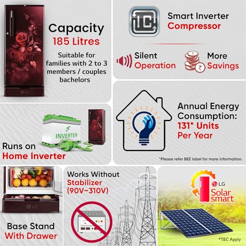 Image of LG 185 L, 4 Star, Smart Inverter, Direct Cool Single Door Refrigerator (GLD1945ZOSE, Scarlet Euphoria, Base stand with Drawer)