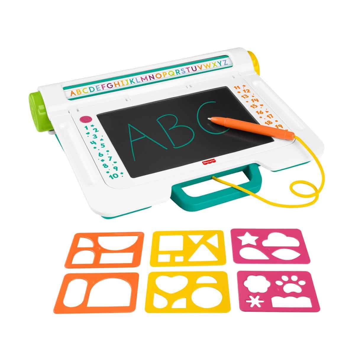 Fisher-Price Tabliczka znikopis „Rysuj i ucz się” z ekranem LCD do pisania i rysowania bez bałaganu, tablica, zabawka edukacyjna do kreatywnej zabawy i rysowania, dla dzieci od 3 roku życia, JDL70