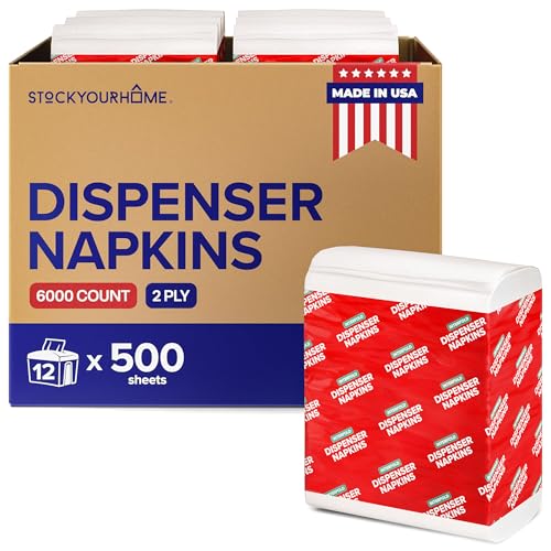 Stock Your Home 6000-Pack Paper Napkins Bulk 2-Ply White Interfold Napkins Dispenser Refill (12 Packs of 500) Disposable Restaurant Napkins for Bathroom Diner & Office