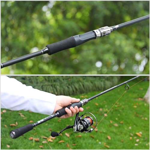 Image of Sougayilang Fishing Rod, Composite Glass & Carbon Fiber Blanks Spinning Rod and Casting Rod, 2Pc Fishing Pole with EVA Handle-Gray-1.8m-Spinning