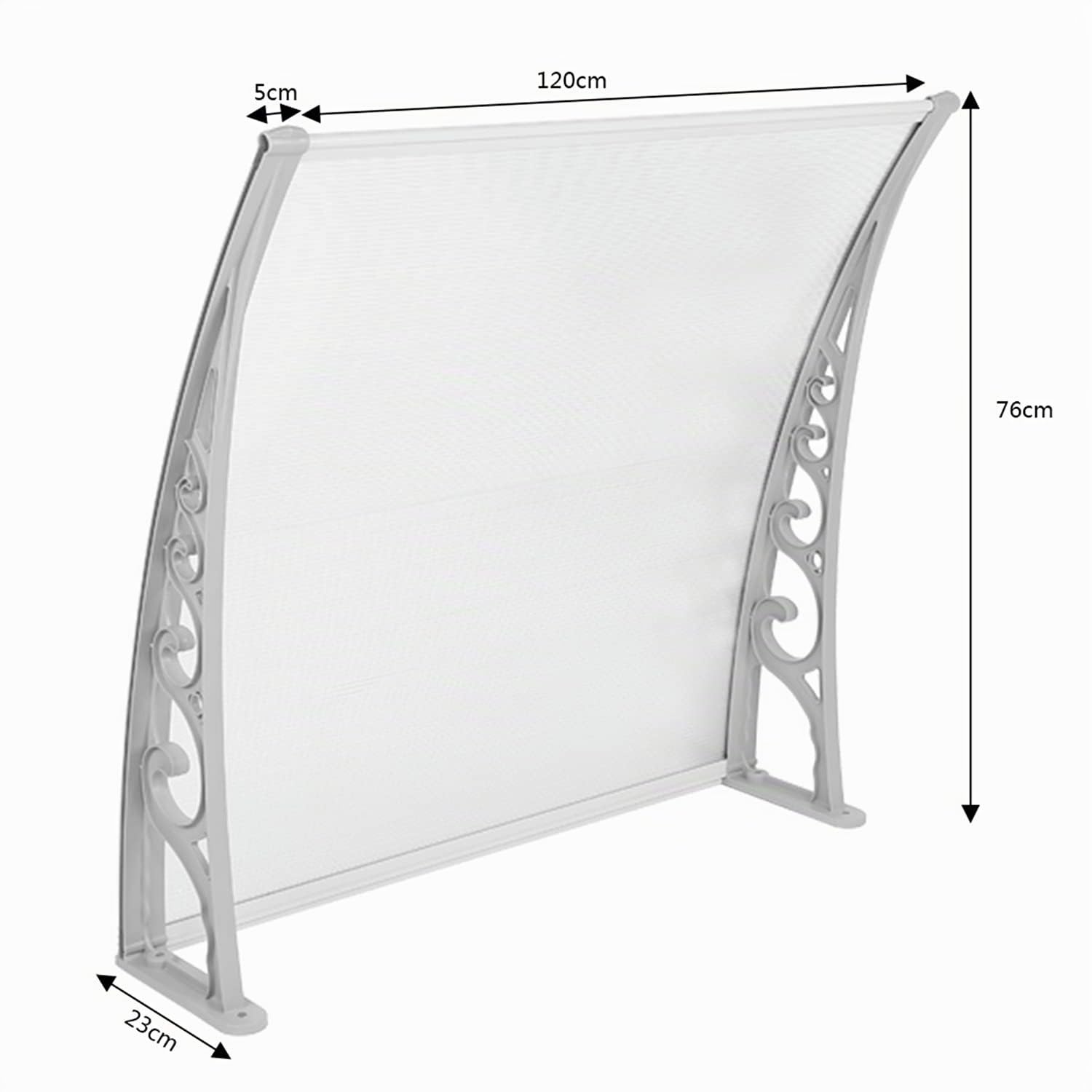 HUOLE Toldo Puerta, Toldo Ventana Lluvia Nieve Refugio Frente Porche Sombra Exterior, Techo terraza, Entrada Marquesa Solar Puerta Anti-Suelo Refugio Protección Policarbonato (80 * 120cm)