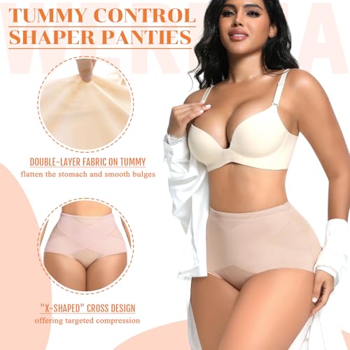 Image of Werena Tummy Control Shapewear Panties for Women Panty Girdle High Waisted Body Shaper Cross Shaping Underwear