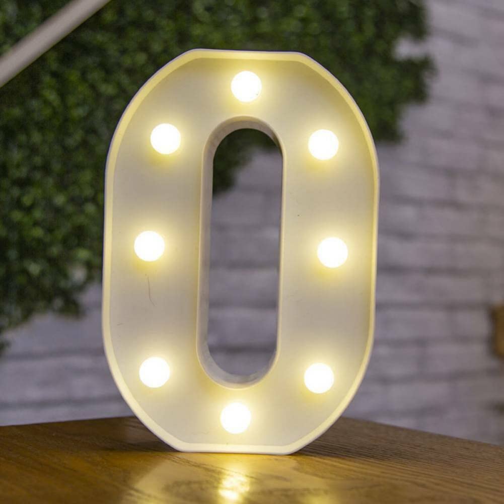 Anso Number 0 Alphabet Led Letters Light Up Numbers White Plastic Letters Standing Decor A To Z 0~9 (Number 0)