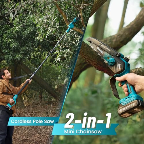 SEESII PS620 2-in-1 Electric Pole Saws: 6 Inch Mini Chainsaw Cordless with Extension Pole, 2Pcs Batteries, Brushless Chain Saw for Limb Branch Cutter, Battery Tree Trimmers Pruner,16Ft Long Reach - Image 2