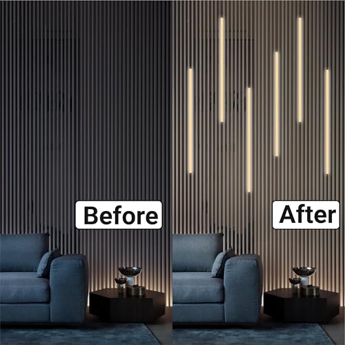 HAMRVL Wood Slat Wall Panels LED Recessed Lighting - DC12V 6pcs 16in Self-Adhesive Dimmable Wall Panel Lights with Touch Switch, 4000K White LED Light for Acoustic Panels, Headboard, Cabinet Lighting HAMRVL Wood Slat Wall Panels LED Recessed Lighting - DC12V 6pcs 16in Self-Adhesive Dimmable Wall Panel Lights with Touch Switch, 4000K White LED Light for Acoustic Panels, Headboard, Cabinet Lighting