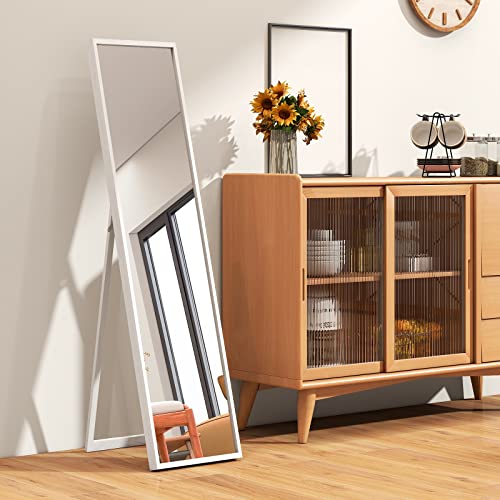 ミルオ君の鏡工房 全身鏡 姿見 スタンドミラー 木製 折りたたみ 飛散防止 壁掛け オシャレ 全身ミラー 玄関 (125x25cm, ホワイト)