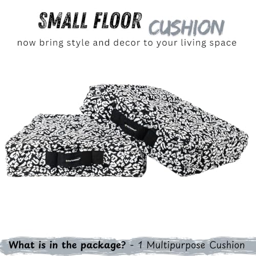 Image of Woven Quilted Floor Cushion 40x40x8 cm Black and White Animal with Cotton Filler Large Size for Seating, Patio Seat, Meditation, Yoga, Pooja, Guests, Living Room, Bedroom - 16x16x3 Inch