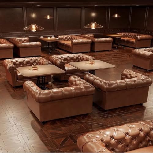 Image of Modern Classic Design Leatherette Luxury Chesterfield Sofa Set with Button Tufted, Sofa for Living Room, Home, Office, Bar, Hotel, Reaturant and Lobby (Brown, 3 Seater Sofa)