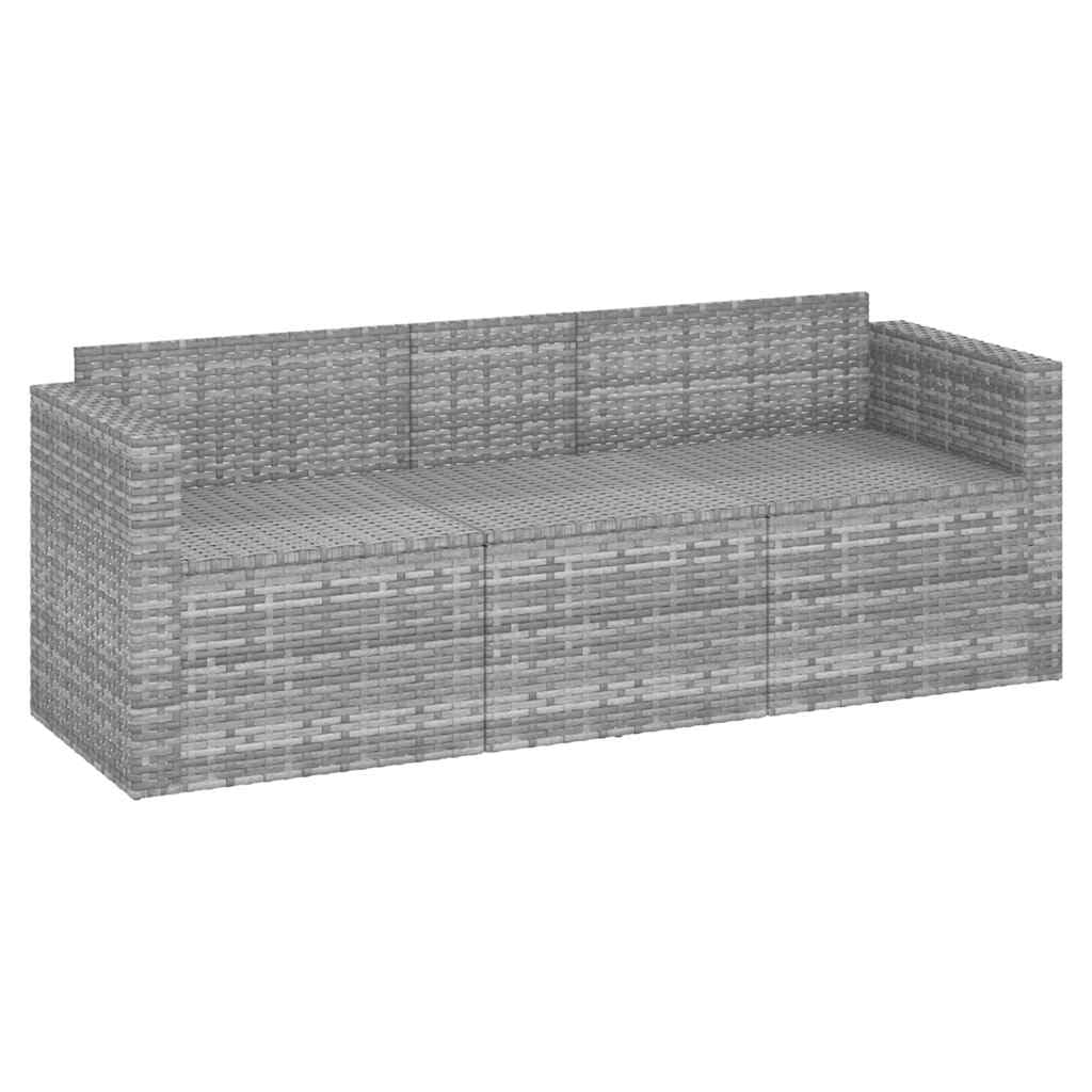 vidaXL Tuinbank 3-zits met kussens poly rattan grijs