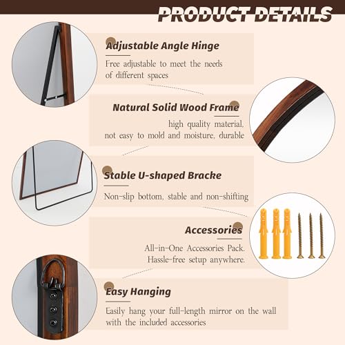 Full Length Mirror 76"×41" Floor Mirror Standing Tall Mirror, Arched Stand up Large Wall Mirrors, Freestanding Full Body Mirrors for Bedroom Living Room Wood Antique Style Walnut - Image 6