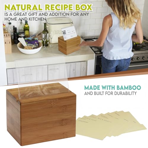 Oceanstar Bamboo Recipe Box with Divider, Natural, 6.80" W x 4.90" D x 5.10" H - Image 3