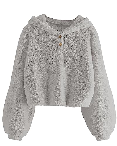 GAMISOTE Kids Girl's Fuzzy Hoodies Warm Loose Button Down Pullover Sherpa Jacket Top
