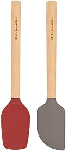 KitchenAid Juego de 2 mini espátulas con mango de madera de bambú con cabeza de silicona rojo imperiogris