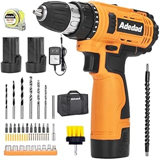 Adedad Cordless Drill 46pcs Electric Drill Set with 12V x 2 Battery Power Tool Set Home Use Hand Drill, 21+1 Metal Clutch, 2 Variable Speed, LED Light,Tool Kit for Drilling and Screwing