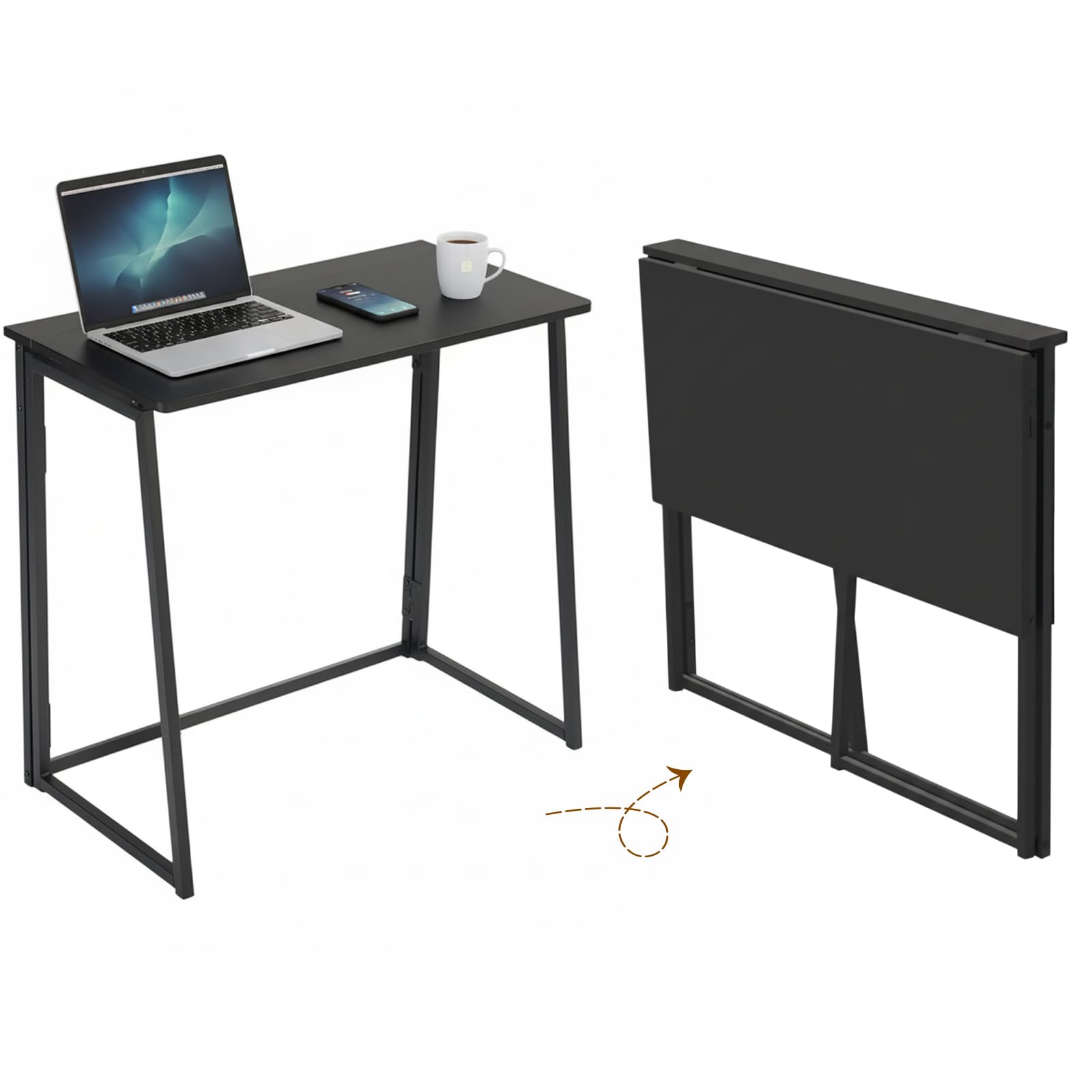 Songvas Scrivania pieghevole 80 x 40 cm, tavolo per computer salvaspazio, truciolato da 15 mm e struttura tubolare in acciaio nero, tavolo pieghevole per ufficio, cucina e studenti (Ebano Nero)
