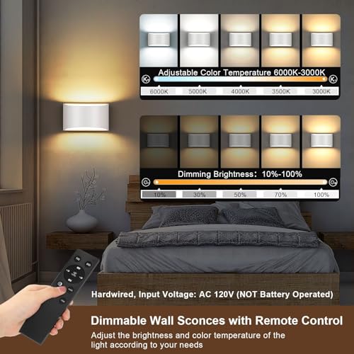 Dimmable and Adjustable Color Temperature LED Wall Sconces (2 Pack)