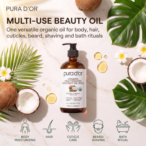 PURA D'OR ORGANIC Fractionated Coconut Oil MCT (GLASS BOTTLE), 16.9oz - image 5
