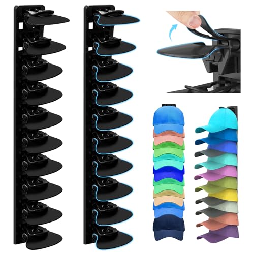MFUSUL 2 Stück Cap Halter für Baseballkappen Cap Halterung Wand Hält bis zu 40 Hüte Hutständer Kappen Aufbewahrung und Display für Tür Schrank Schlafzimmer