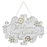 All Chic Welcome to My Garden Sign Hanging Yard Sign for Garden Decor Rustic Farmhouse Backyard Outdoor Wall Decor(White)