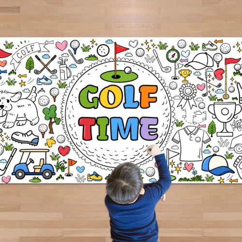 Image of OHOME Golf Giant Coloring Poster /Tablecloth - Golf Accessories Decorations | 30 x 72 Inches Jumbo Paper Coloring Banner - Kids Crafts Gifts Toys Games Golf Party Decorations - Arts Crafts Supplies