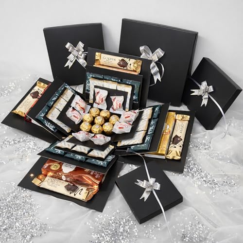 4-Layer Explosion Gift Box 10x10x7 Black Creative Gift Boxes for Presents DIY Surprise Gift Box Explosion for Birthday Birthday Easter Mothers Day and Fathers Day Anniversaries (Black)